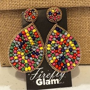 NWT Firefly Glam Earrings - Fun & Colorful seedbead teardrop on pink felt